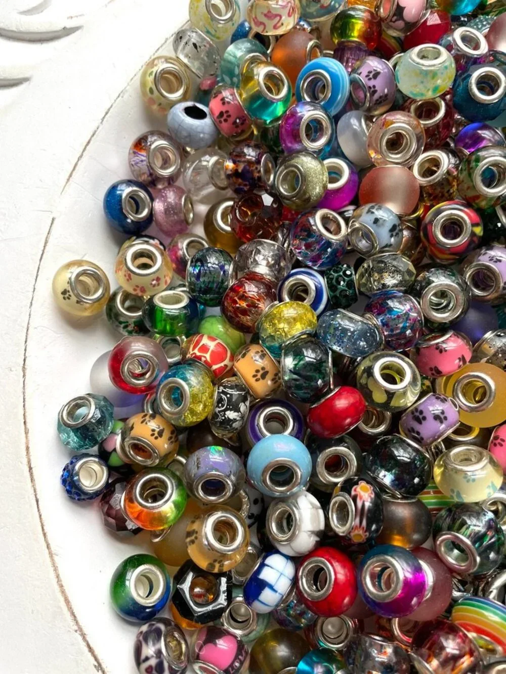 500+ Glass and Silvertone European Bead Lot-Mixed European Bead Lot - Picture 3 of 9
